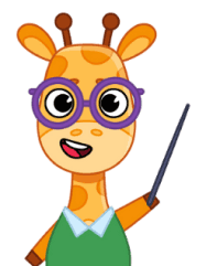 Giraffe mascot wearing glasses and holding a teaching stick.